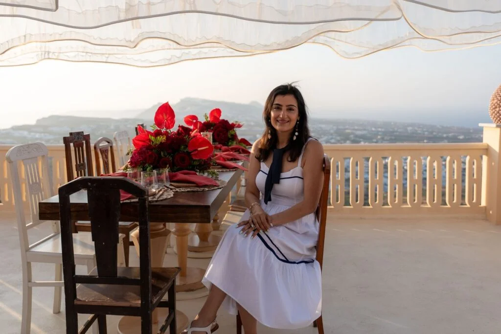 Arun’s Surprise Anniversary wedding at Madame Sousou, Santorini