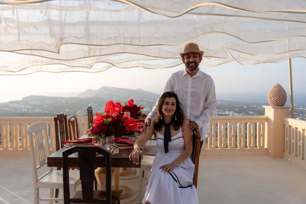 Arun’s Surprise Anniversary wedding at Madame Sousou, Santorini