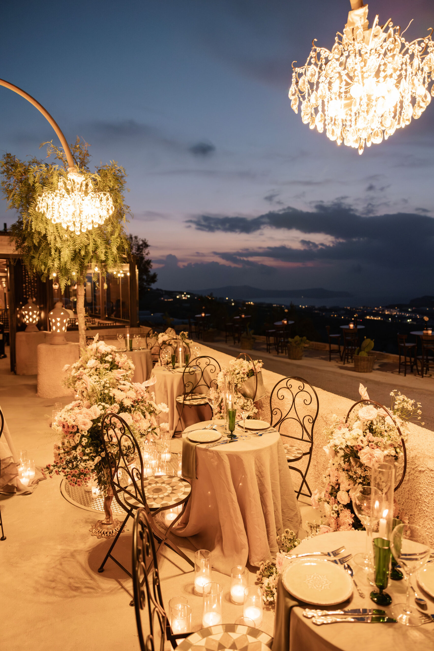 Private dining above the caldera in Santorini