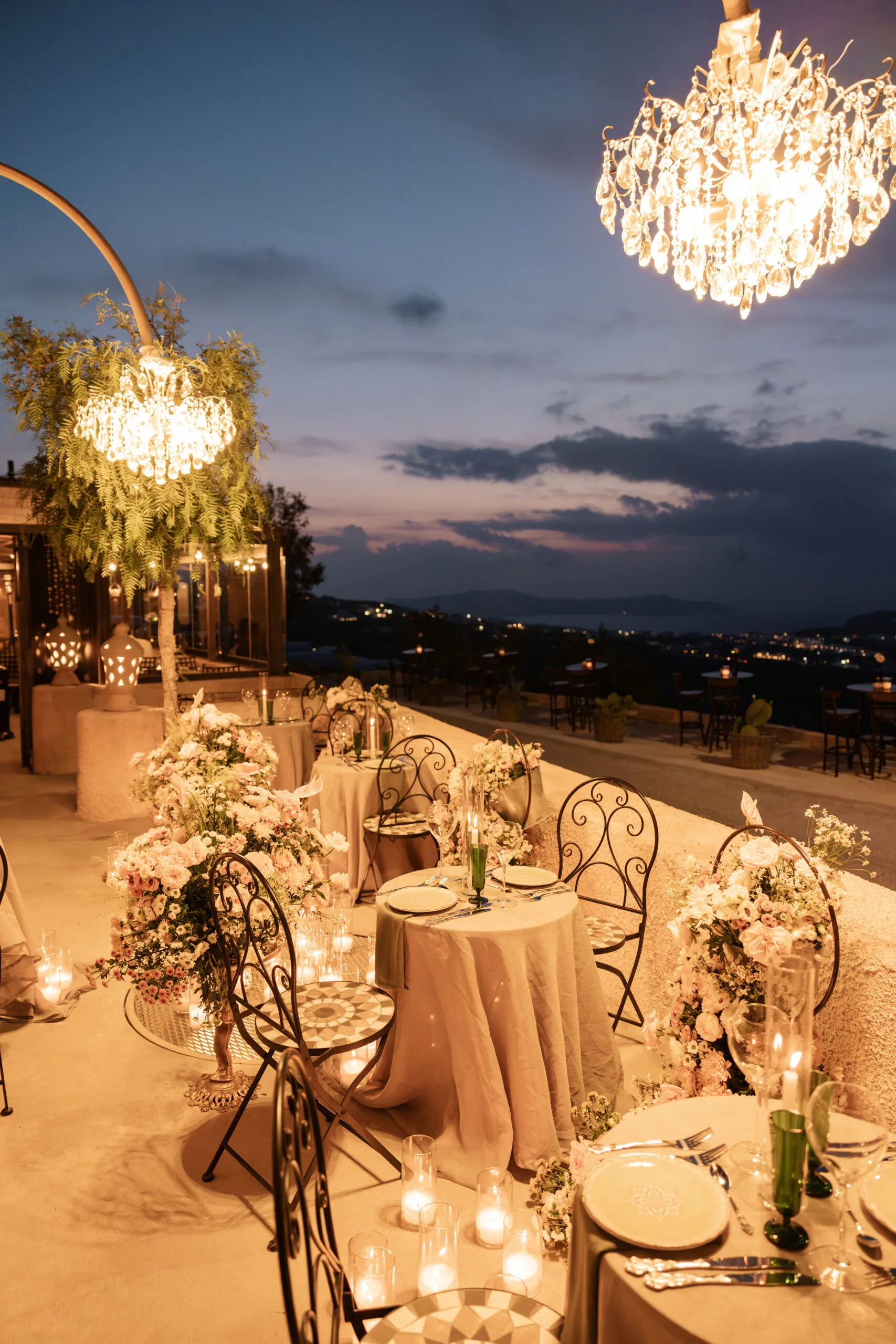 Private dining above the caldera in Santorini