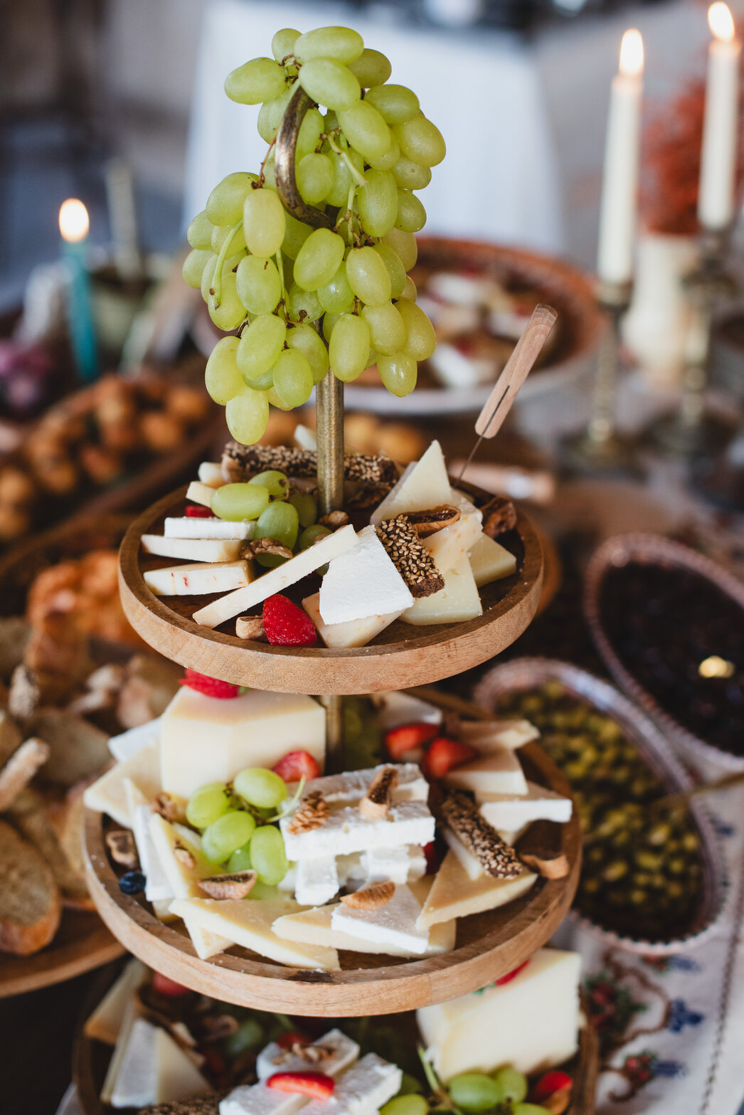 Cheese and grapes paired with local wine
